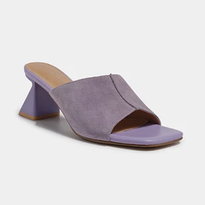 Best-Selling Trendy Lilac Suede Block Heel Mule Sandals Square Toe for Summer Casual & Office Chic