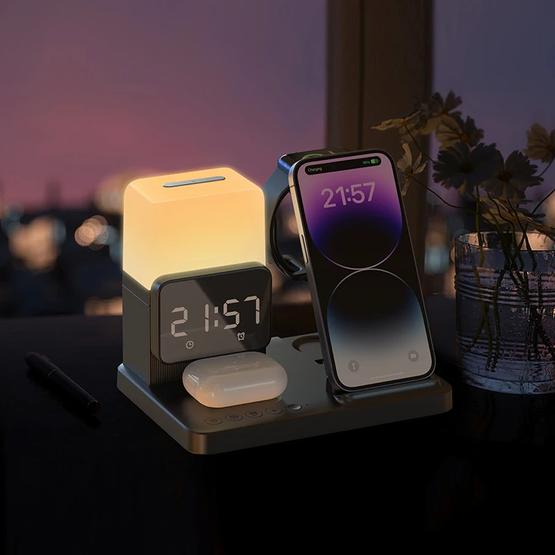 Z15 Wireless Charger Newest 6 in 1 Stand Alarm Clock Fast Charger Type C Z15