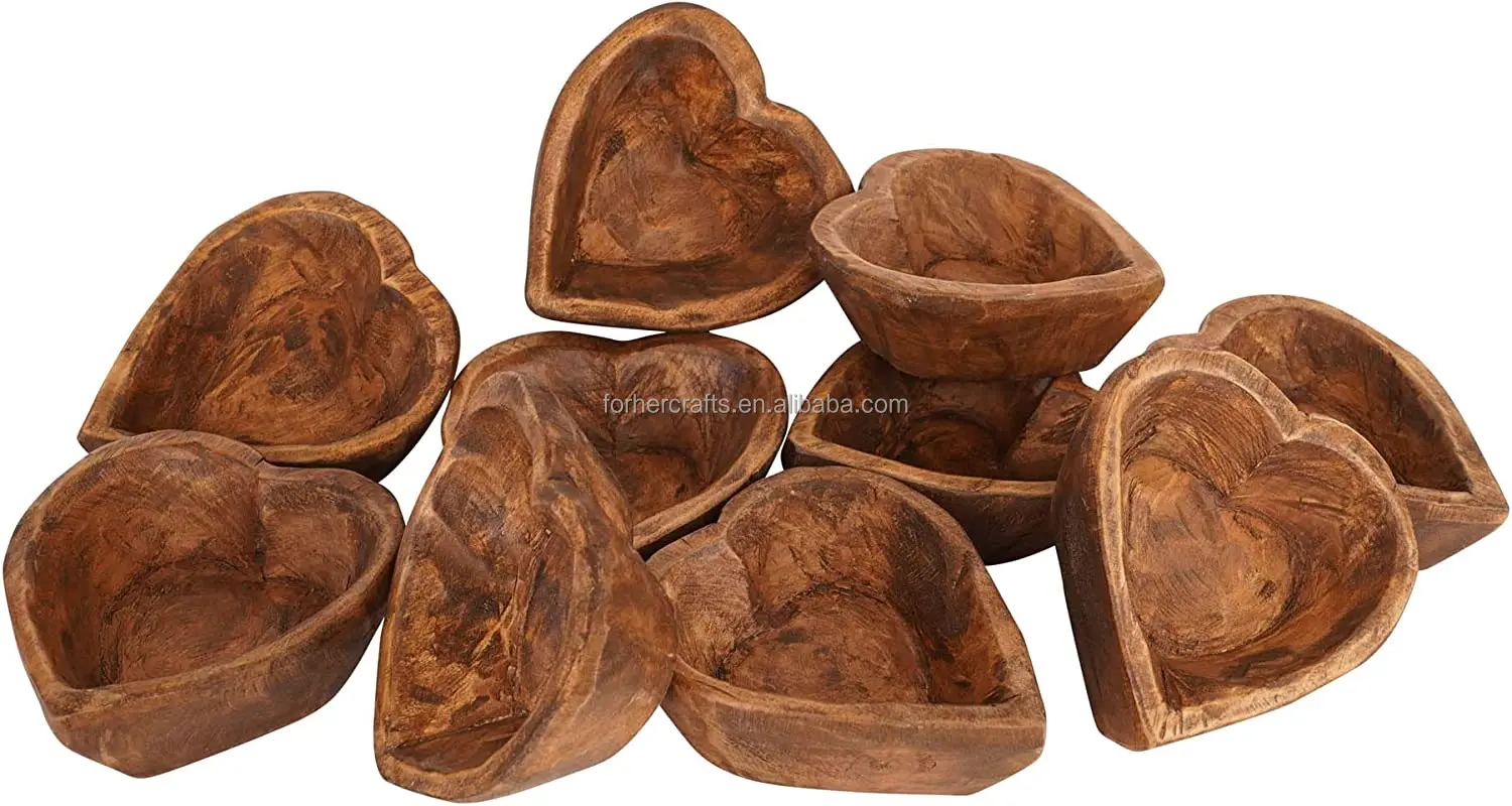 Mini Heart Wood Bowls Stained Heart Shaped Wood Bowl Hand Carved
