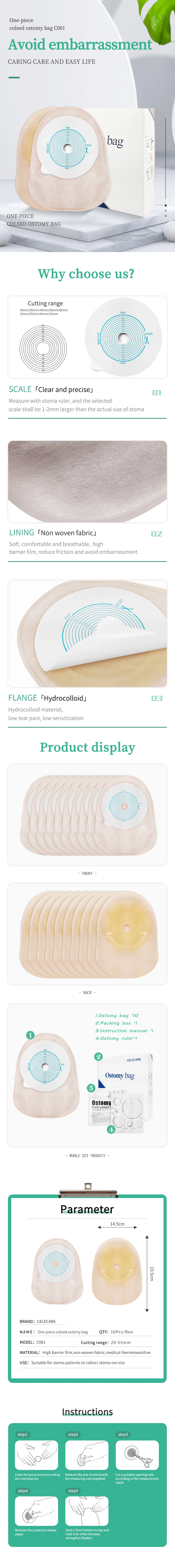 One Piece Stoma Colostomy Bag Hydrocolloid Material Ostomy Colostomy Bag