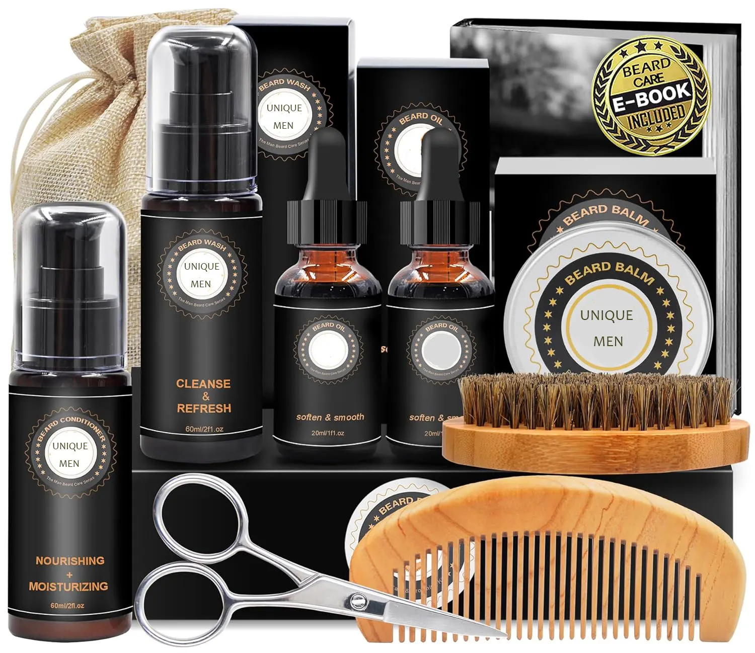 High Quality Beard Kit 3 Packs Beard Oil Beard Balm Comb Birthday Gift Husband Christmas Grooming Set For Men