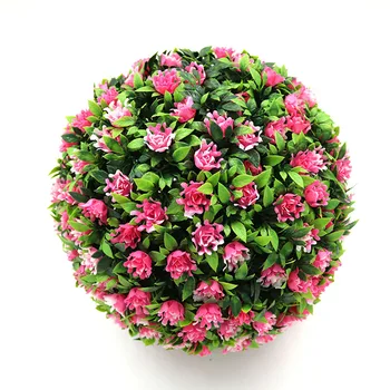 High Quality Faux Topiary Boxwood Leaves and Rose  Flower Outdoor Grass Ball Artificial Flower Balls