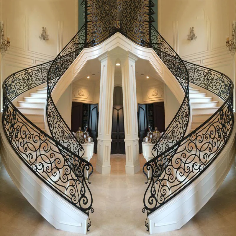Curve Decorative Metal Iron Stair Railing  Wrought Iron Railing Stair Railing for Straight&Curved Staircase