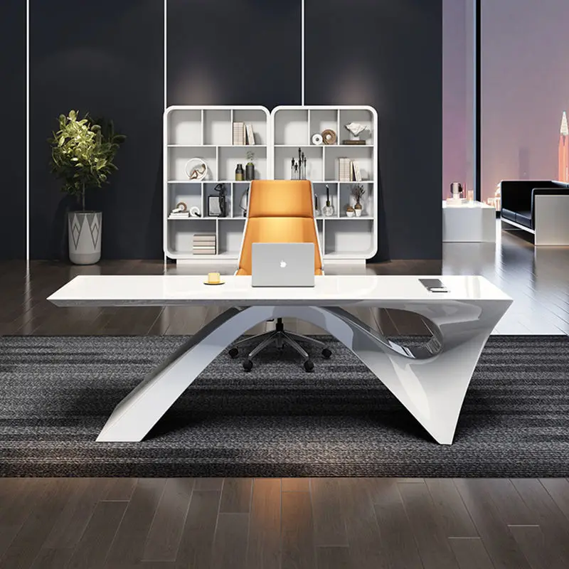 Modern boss Lady Elegant White Office Desk Computer Counter l Shape Table Ceo Manager Working Office Furniture