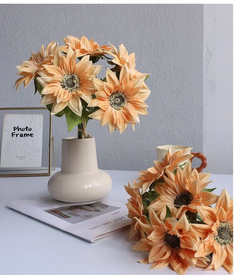 PU 5-Head Sunflower Artificial Flower Bouquet Handheld Decoration for ...
