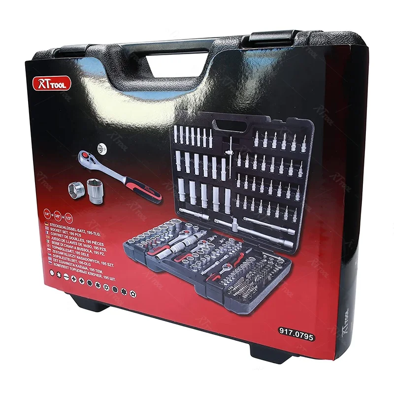 RTTOOL 195Pcs Box Case Combo Package Wrench Socket Tool Sets