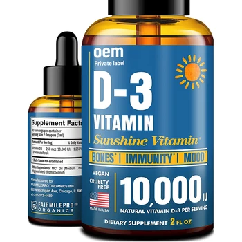 Private Label Organic Vitamin D3 Drop for Immune Support and Healthy Bones Vitamin D3 Liquid High Potency Vitamin D Supplements