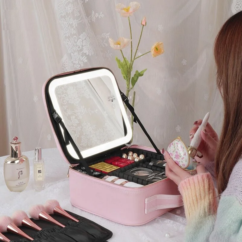 Travel Makeup Case with Mirror Makeup Bag with Compartment Waterproof PU  Leather - China Makeup Cosmetic Case Box and Beauty Cosmetic Case price