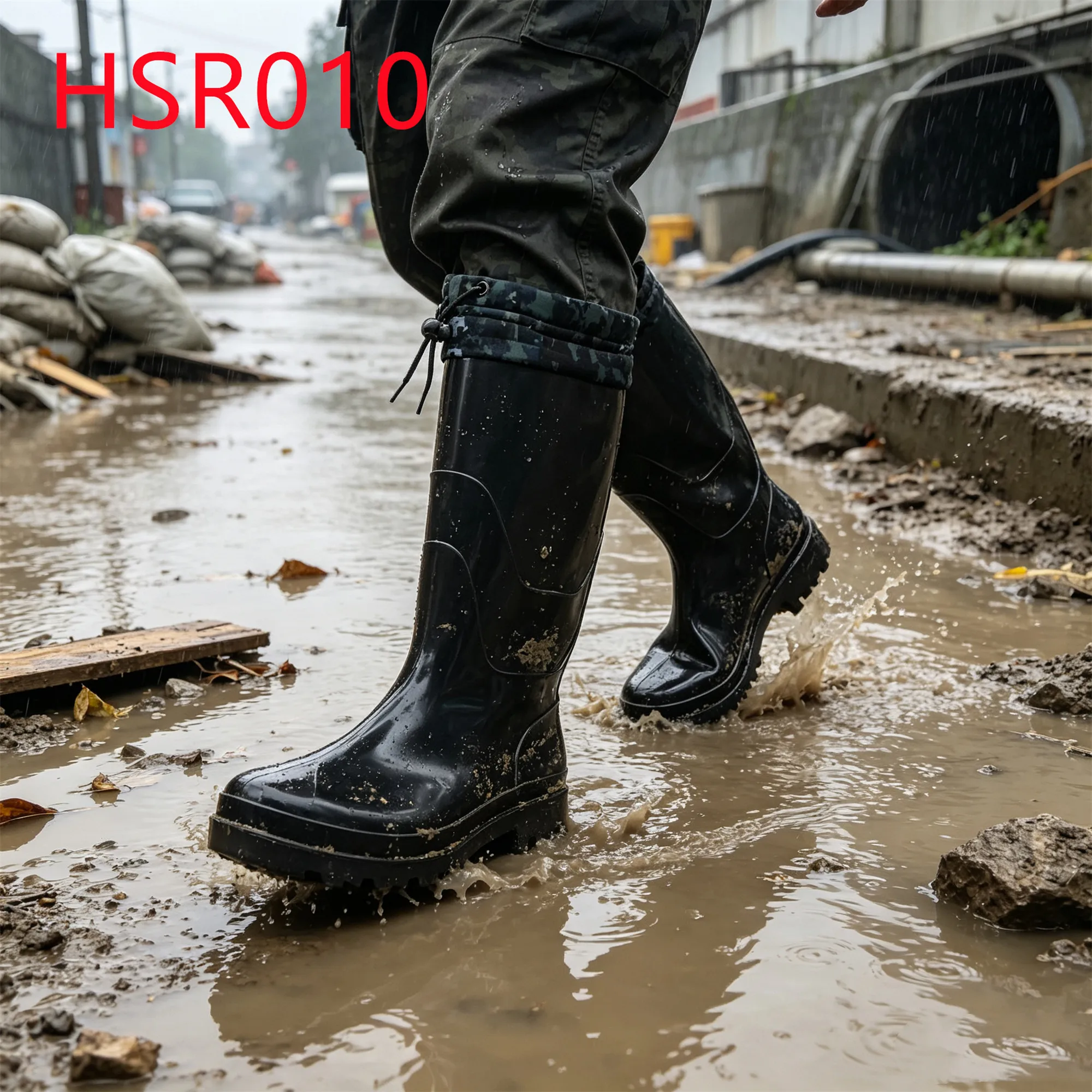 HY,Georgia Glossy/matte PVC One-shot Molding Rubber Boots Adjustable Camouflage Drawstring Design Hua Singh Rain Boots HSR010