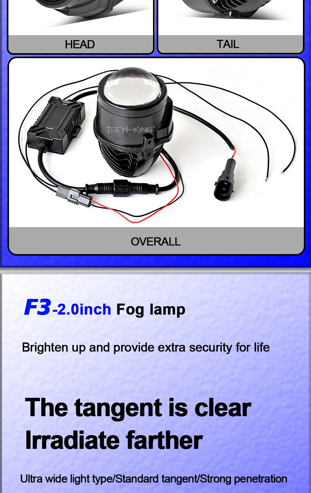 TECH-KING new 2.0-inch 12V 72W high-brightness focused automotive projection light T oyota Nissan LED dual-light lens fog lamps