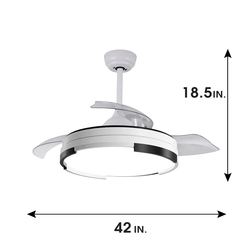 Indoor Music LED RGB LIght Retractable Electric 42 Inch 3 Abs Blades Ceiling Fan With Blue Tooth Speaker