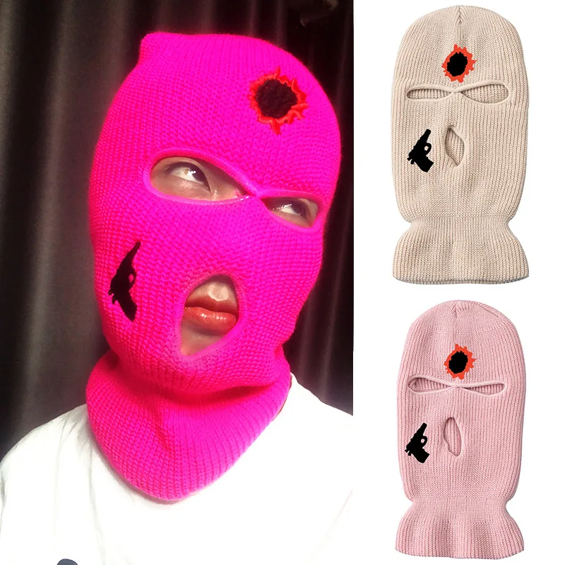 VibesStation Cute Deer Face 3 Hole Ski Mask Adult Embroidered Full Face Cover Warm Knitted Embroider Balaclava Custom Unisex Winter Face Masks