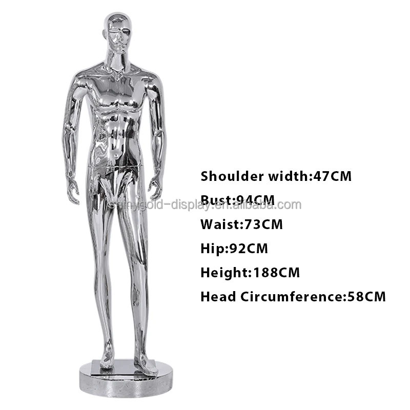 Chrome Silver Abstract Face Men Mannequin Glossy Male Mannequin Full