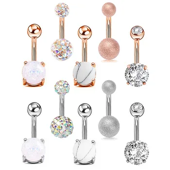 Opal belly button rings set stainless steel crystal bellybutton belly rings navel peircing piercing percing jewelry bellyrings