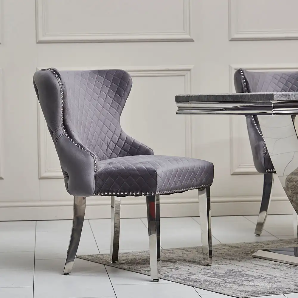 Luxury Silver Chrome Stainless Steel Dining Room Set With Chelsea