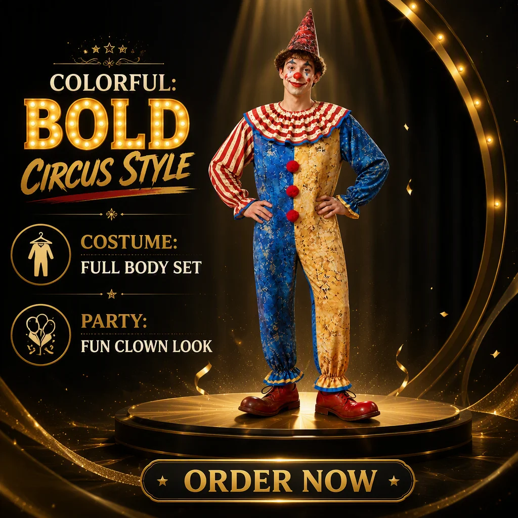 Adult Retro Clown Jumpsuit Set