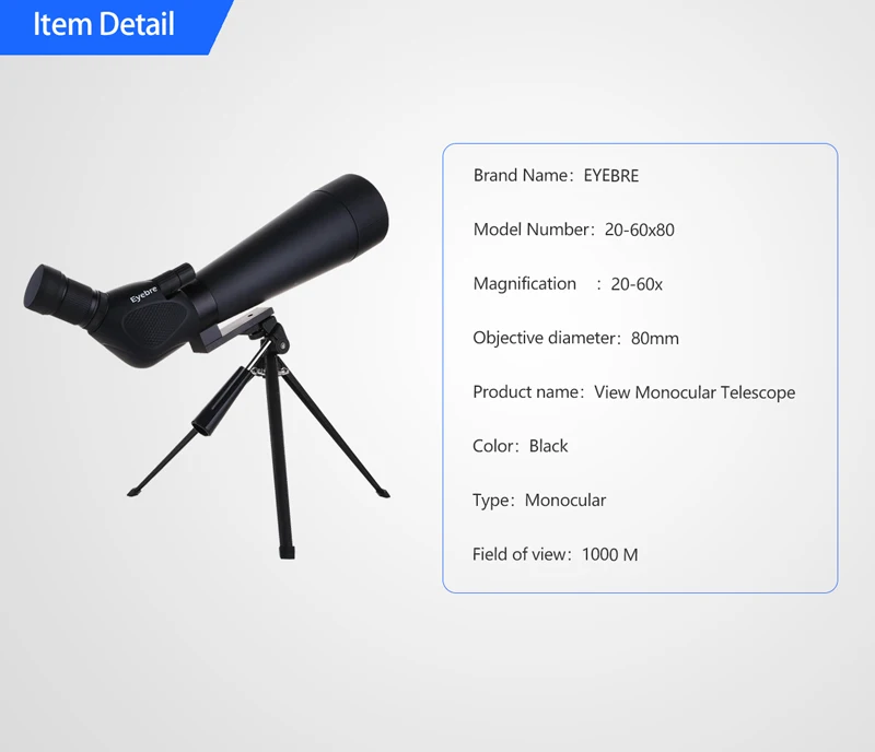 Eyebre 2060x80 Zoom Focus Monocular W/ Tripod + Adapter Telescope