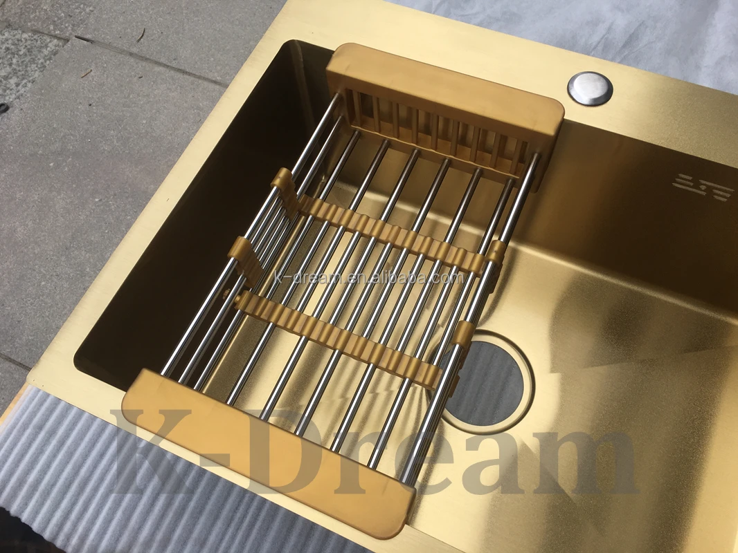 Luxury Style Black And Gold Kitchen Sink,High Quality Golden Stainless