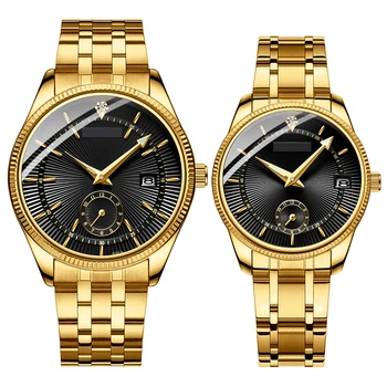 High Quality Women and Men Quartz Watches Creative Dial Gold Leather Band Women Couple Watches For Lovers Wrist Watches