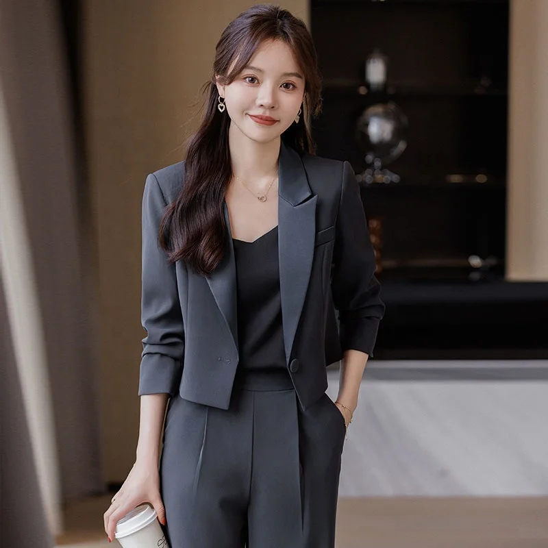 Formal Women's Two Piece Suit Set with Blazer Trousers