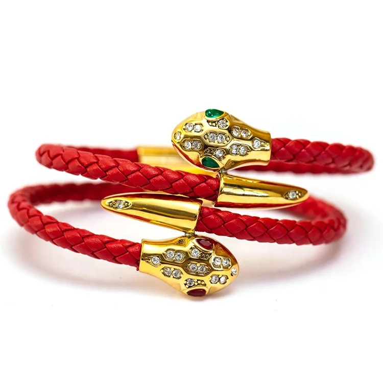 Odian Jewelry Stainless Steel Snake Head Nail Buckle Charm Bracelet  Accessories Clasp Leather Bracelet