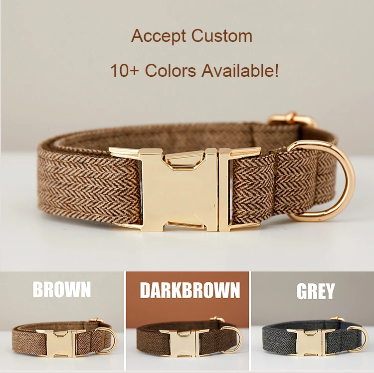 Luxury Premium Adjustable Tweed Fabric Metal Buckle Dog Bow Tie Collars