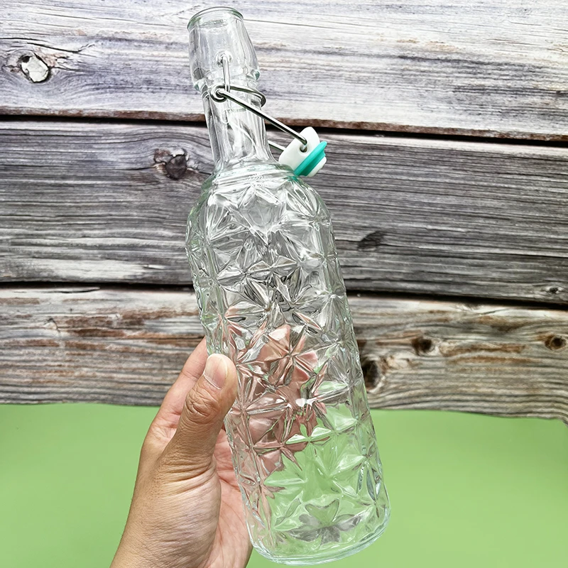 1000ml Eco-friendly Swing Top Glass Flask Bottle Flat Wine Glass for Tequila Bulk Sale