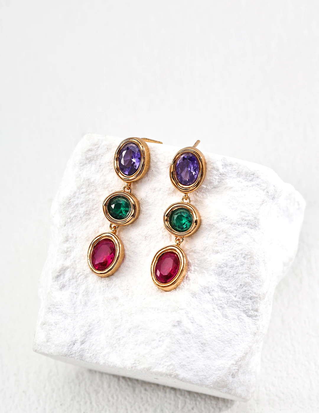 S925 Sterling Silver Colorful Zircon Drop Earrings 18K Gold Plated Three Stone Dangle Earrings Luxury Hypoallergenic Jewelry