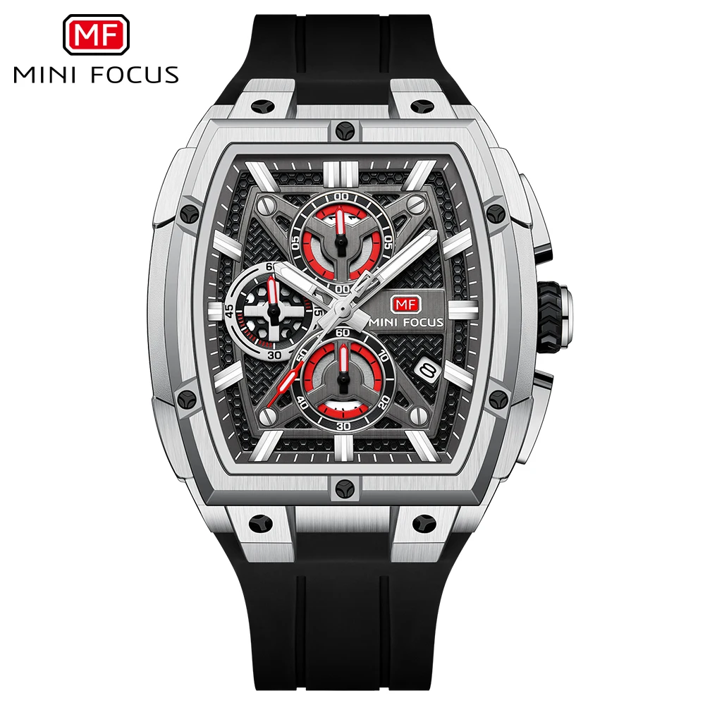 MINI FOCUS Chronograph Quartz Man New Model Watch for Men Sport Wristwatch with Black Rose Gold Silicone Strap MF0602G