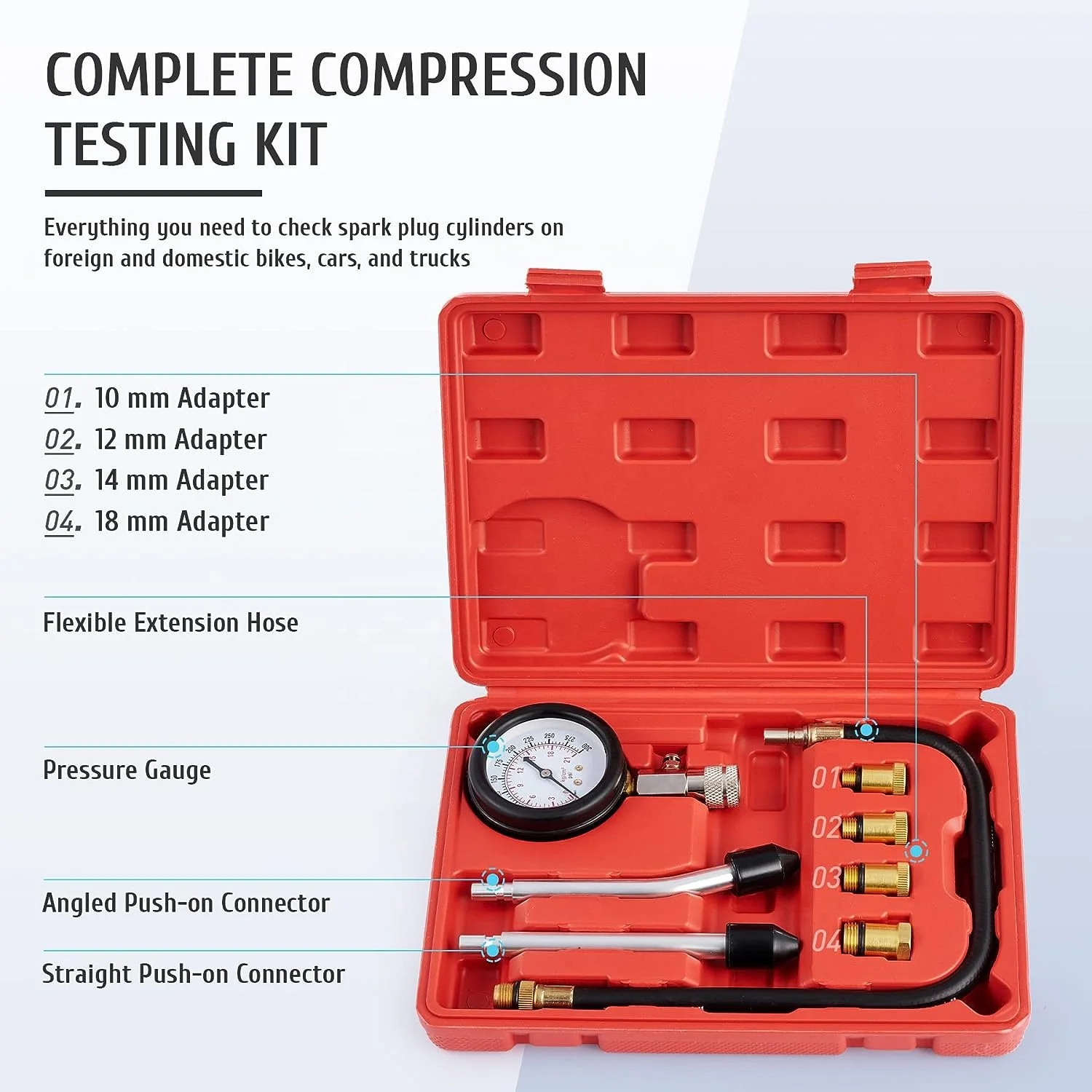 Car Auto Diagnostics Tool Fuel Injection Pressure Tester Gauge Fuel Pressure Injection Pump Kit