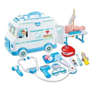 EPT First Aid Electric Ambulance Car Toy Doctor Play Set Medical Kit Toy Pretend Play Doctor Simulation Role Play Toys with Doll
