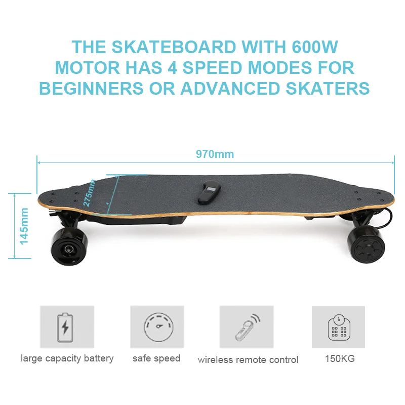 Electric Skateboard 1200w Dual Brushless Motor 3 Speed Adjustment 12.5 ...