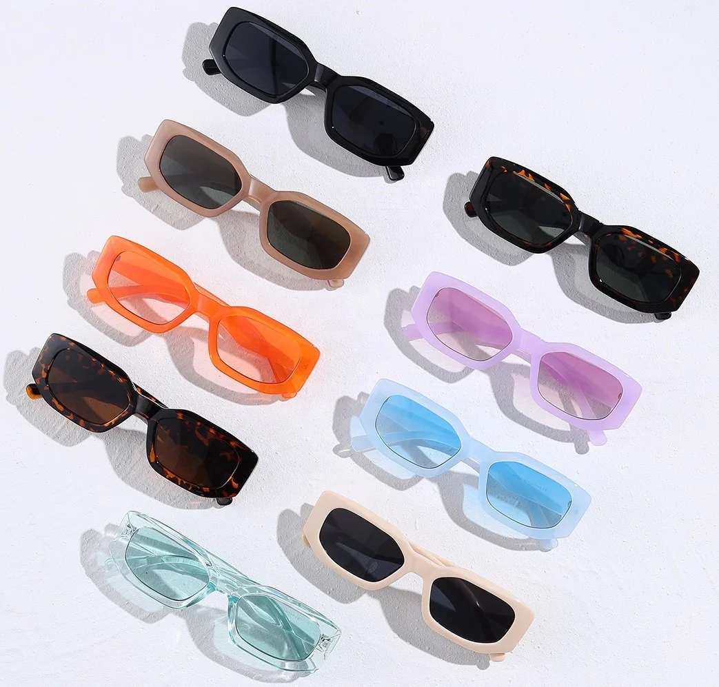 Gafas de sol rectangulares para hombres y mujeres, color caramelo, pequeñas  gafas de sol cuadradas, sin marco, de los años 70, 90