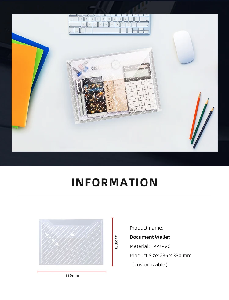 A4 Foolscap A5 Size Snap Button Transparent Plastic Envelope