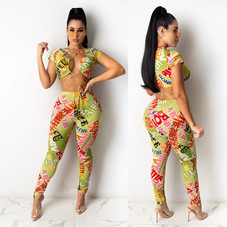 MOEN Overall Printed dua buah set Fashion 2 Piece Women 2PC set Woman Two Piece Long Pants Set 2021