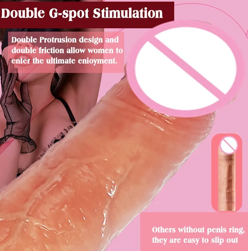 Remote Control Liquid Silicone Penis Sleeve Sex Toys for Men Wearable Realistic Vein & Shine Dildo Vibrator Sex Toys for Woman%