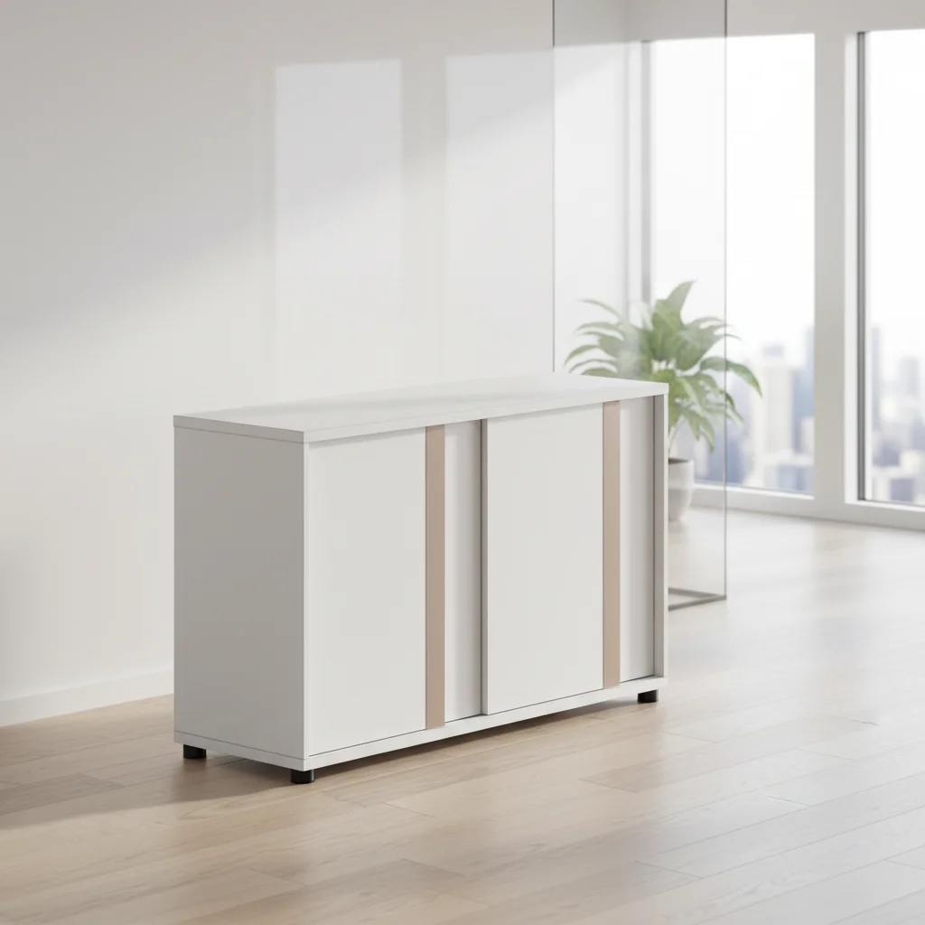 Low Profile Solid Wood Filing Cabinet Dual Doors Slide System Modular Eco-Friendly Storage Solutions Laminate Finish Files 3