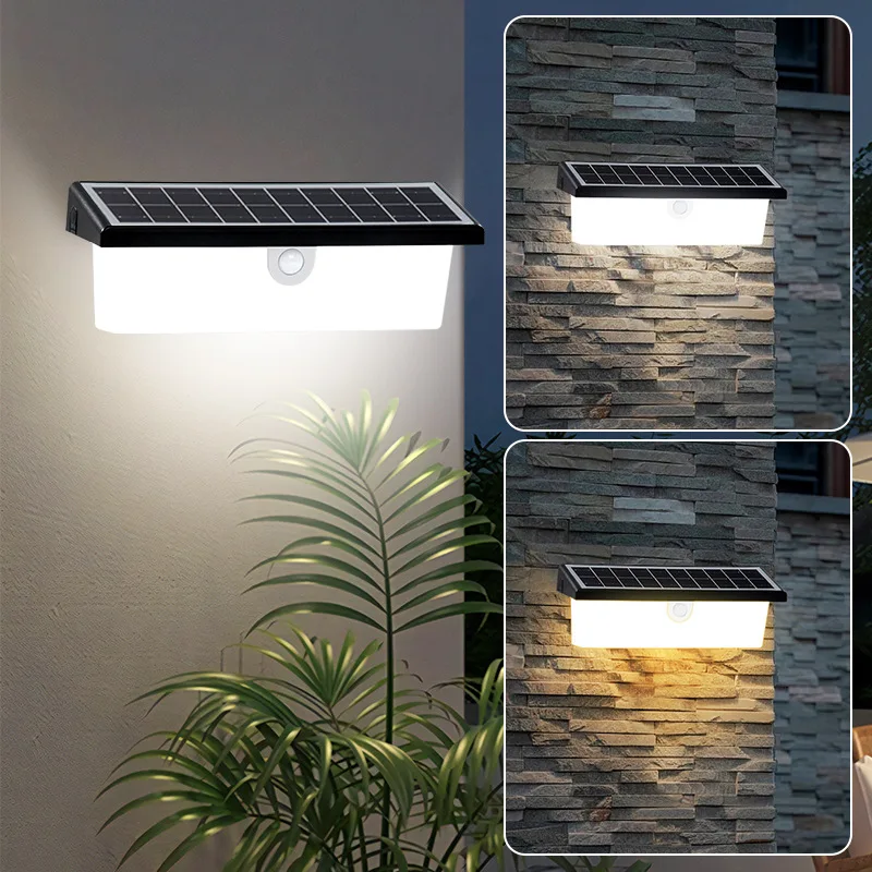 Moderne wasserdichte LED-Solarlampe für den Außenbereich, Gartenpfortenwandlampe für Hof mit Körpersensor für den grenzüberschreitenden Einsatz
