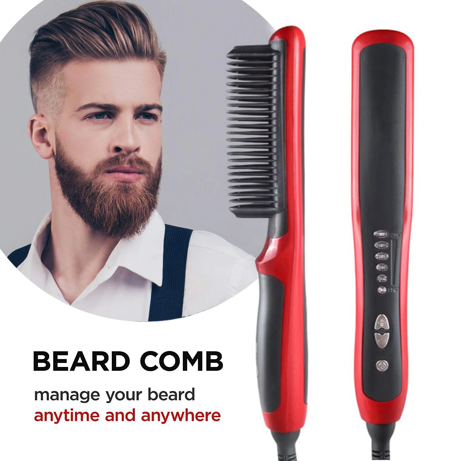 Wholesale Popular Ceramic Men Beard Straightener Brush Hair Straightening Comb 2 in 1 Electric Hair 