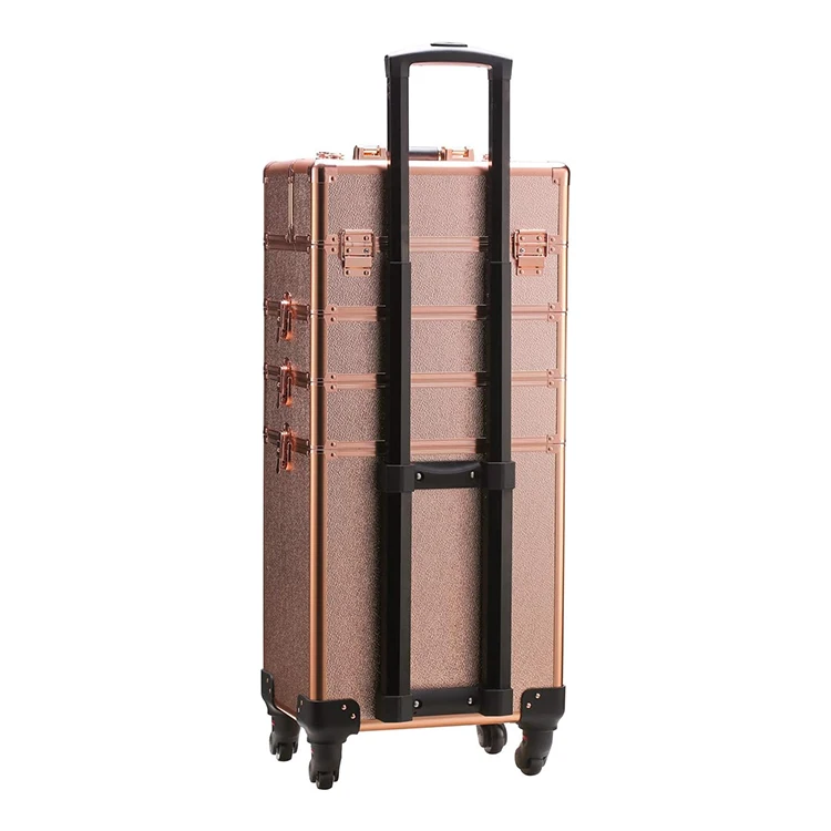 4 in 1 Aluminum Makeup Case Colorful Rolling Cosmetic Case Beauty Makeup Storage Case Portable Travel Cosmetic Trolley
