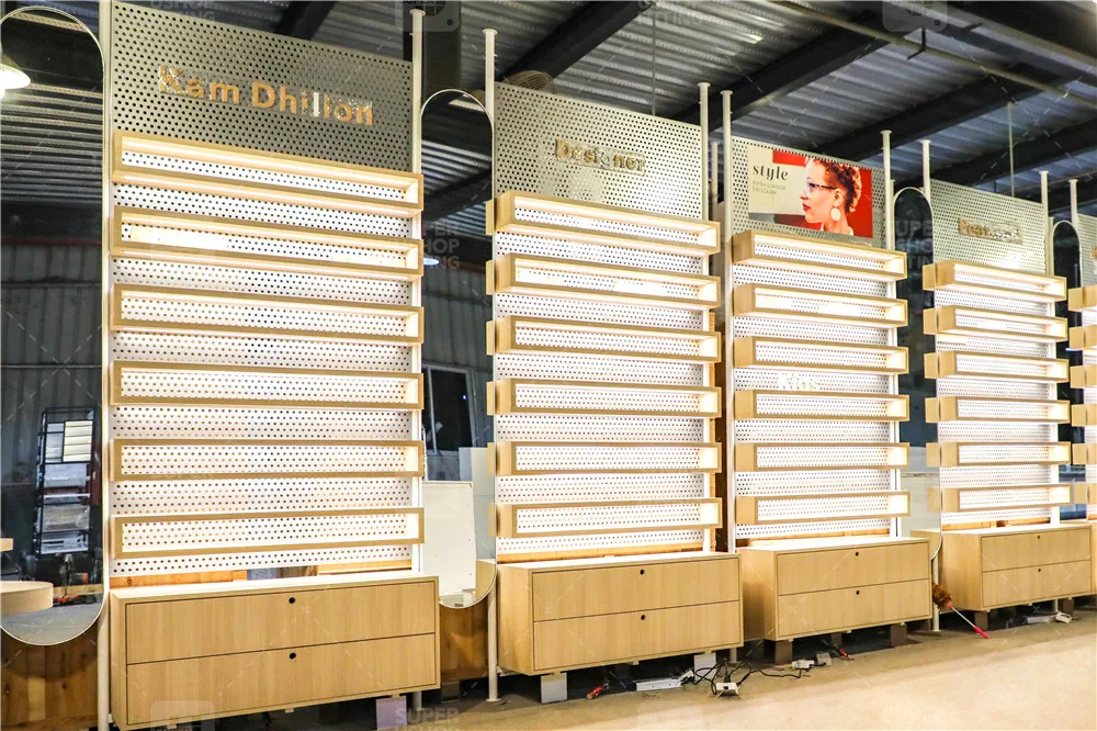 Optometrist Sunglasses Shop Display Cabinet Custom Wooden Eyewear Store Interior Design Decoration Display Rack for Optical Shop
