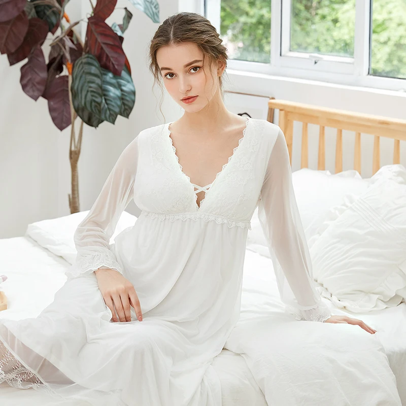 ladies night dress net French Style Lace For Women Nightgown Woman Night Gown Night Dress LowStock:44210208997427