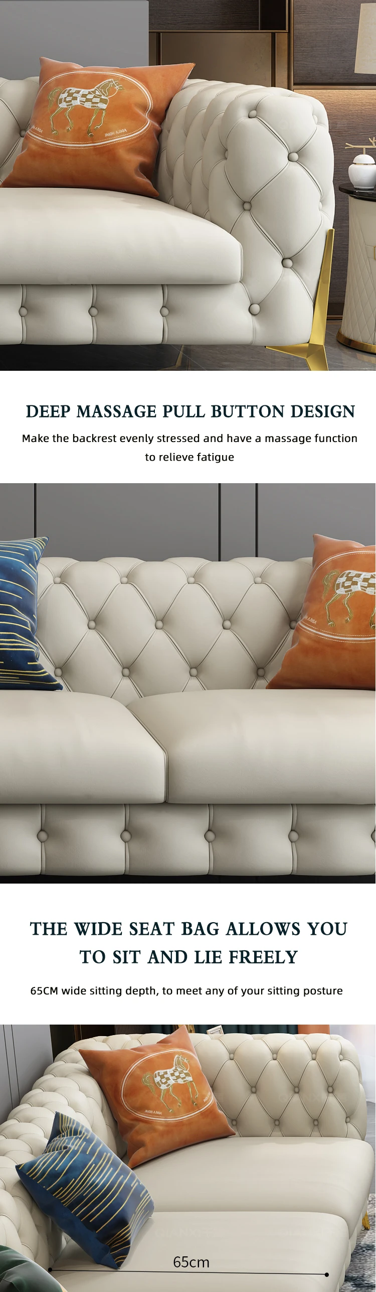 Light Luxury Sofa Sectional Upscale Living Room Furniture Genuine