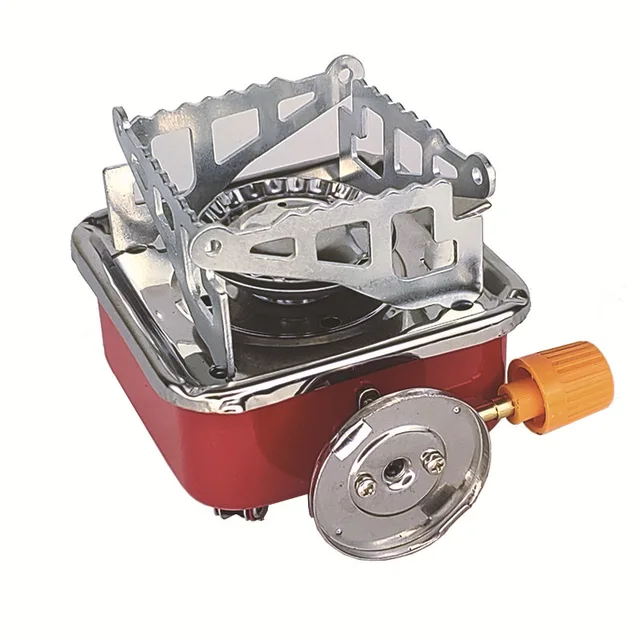 Portable Mini Square Steel Butane Gas Stove for Outdoor Camping Picnics Foldable Long Gas Connection Manual Headshots