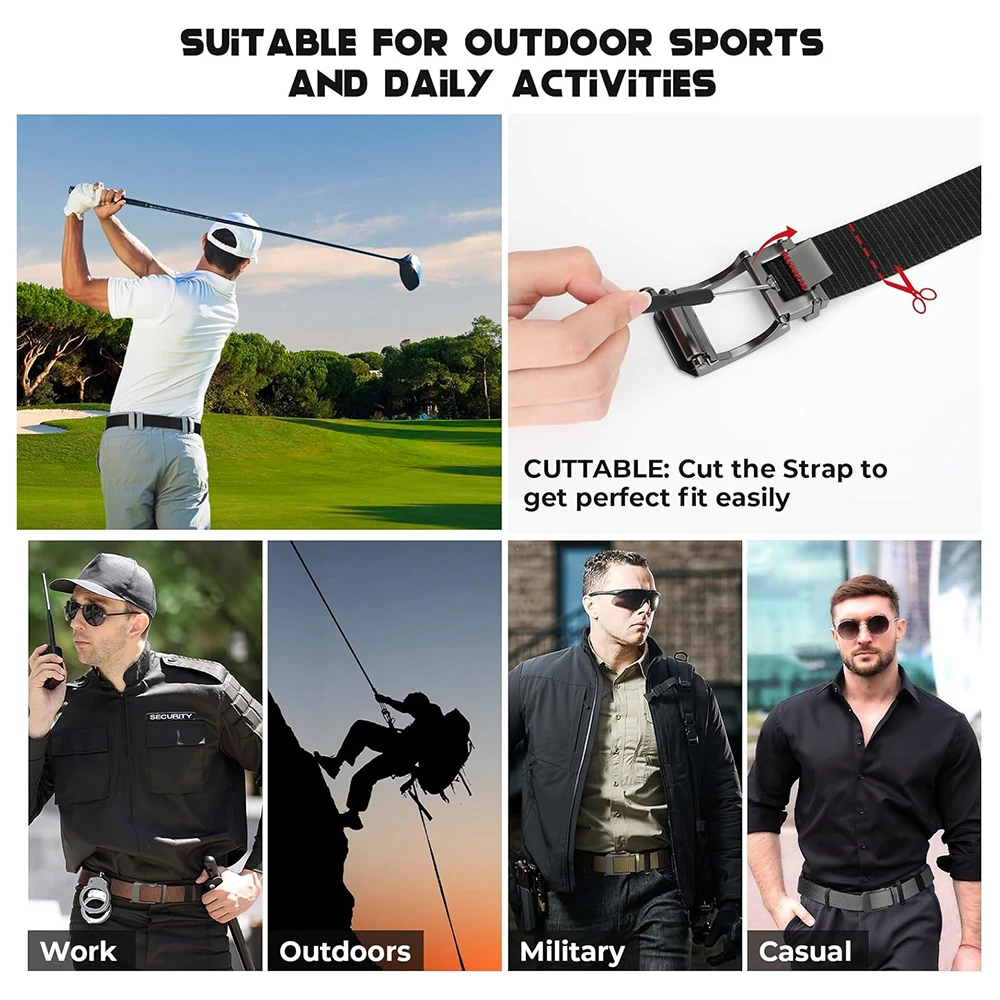 Training Durable Sports Fashionable Nylon Ratchet Belts Men Web Tactical Belt with Automatic Click Buckle Belt