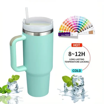 Popular Design Powder Coatch Insulated Coffee Car Mug 40oz Stainless Steel Outdoor Tumbler With Handle and Straw