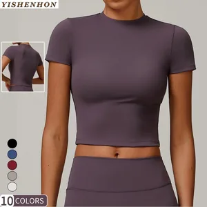 YISHENHON Women's Slim Fit Quick Dry Yoga T-shirt Short Sleeve Running Fitness Top with Custom Logo Plus Size for Outdoor Sports