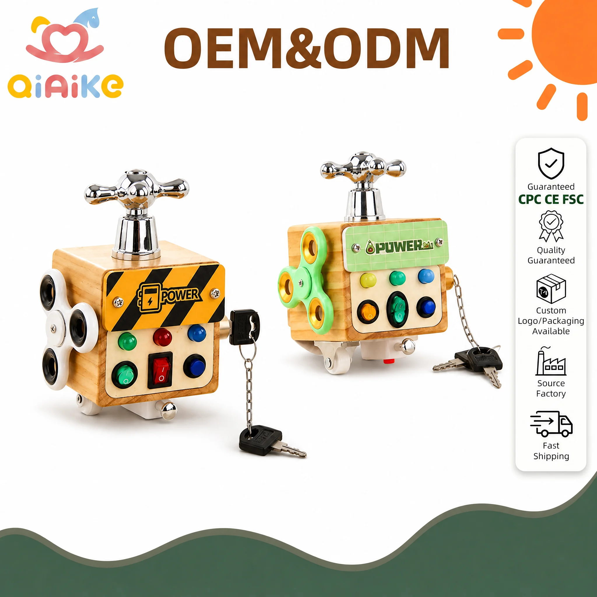 Wooden 6 Sided Busy Cube Toy Sensory Activity Block Fine Montessori Educational Motor Learning Toy with Buttons Switches Gears