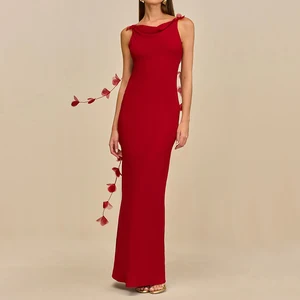 ZYHT 73997 Red White Pink Chiffon Mermaid Butterfly Tassel Elegant Evening Party Club Dresses for Women