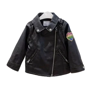 Customized Sequin Patches Jacket Black Leather Bomber Girls Jacket for 2-14T Girls